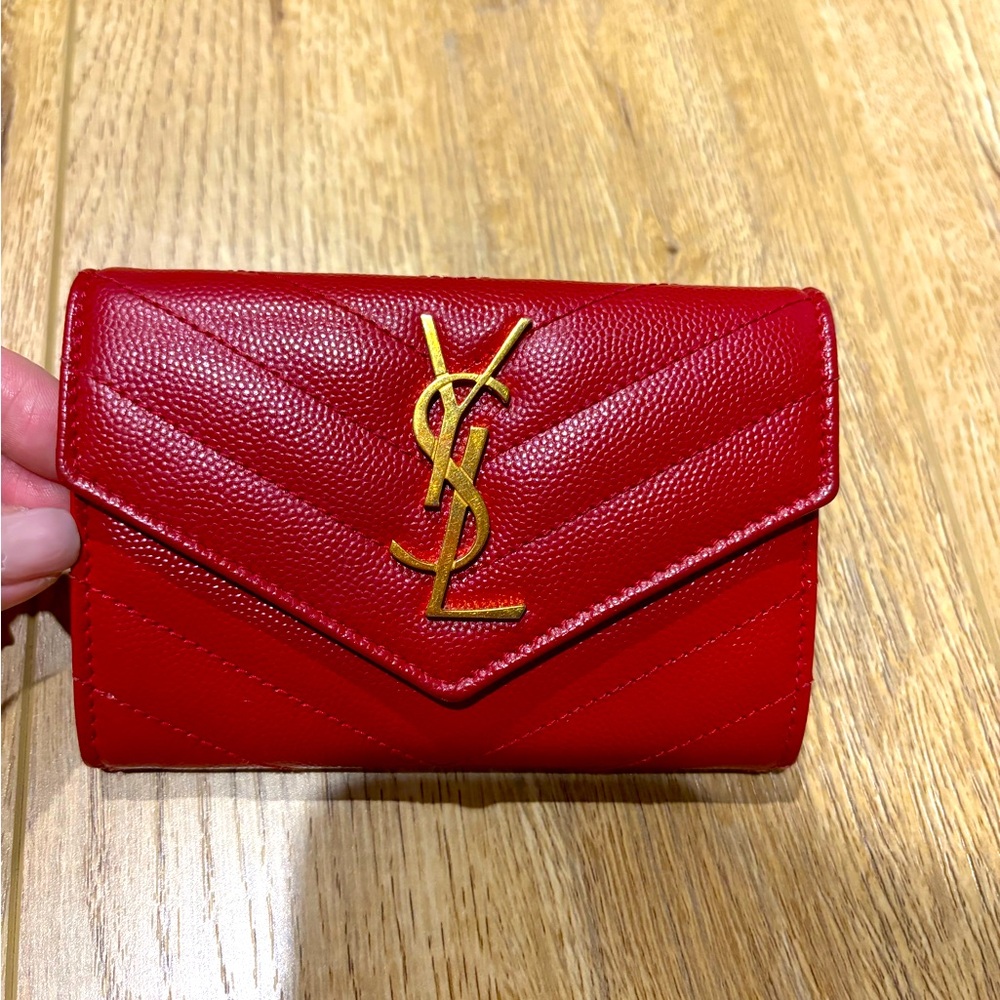 YSL Cassandre Matelasse Small Envelope Wallet in Grain Leather